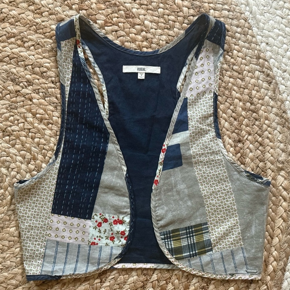 Y2K Vintage Ruehl No.925 Patchwork Vest Abercrombie Boho Cottagecore Festival